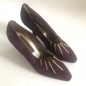 vintage Donna Karan NY Maroon & Gold Suede Pumps